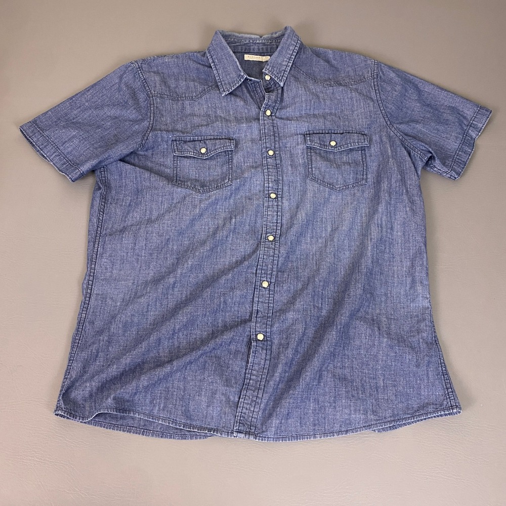 Sonoma Chambray Pearl Snap Shirt Men's Size XL Blue Short Sleeve Western EUC